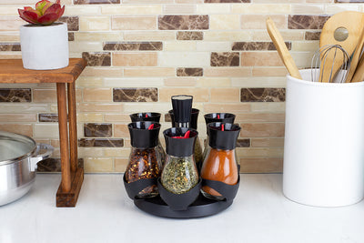 4 of 4:Home Basics Contemporary Gourmet Revolving 6-Jar Spice Rack, Black 