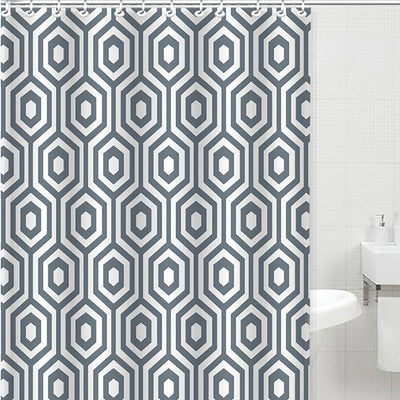 1 of 1:Bath Bliss Dobby Weave Shower Curtain Set, Hexagon Design, 70x72 Inches 