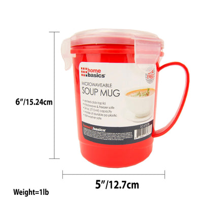 7 of 7:Home Basics Microwaveable Soup Mug With Vented Lid, Red, 24 Ounces 