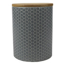 1 of 4:Boîte en céramique nid d'abeille Home Basics avec couvercle en bambou, gris, taille moyenne, 5 x 6,5 pouces 