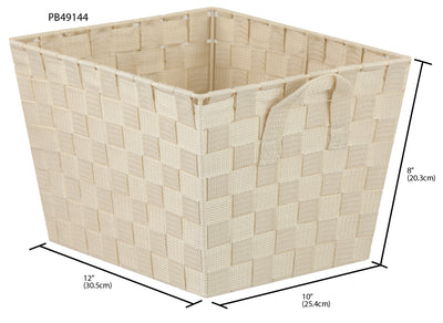 3 of 3:Home Basics Polyester Woven Strap Storage Basket, Ivory, Medium, 12x10x8 Inches 