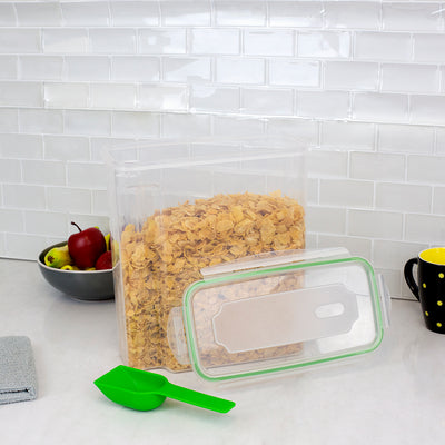 4 of 5:Home Basics  4-Sided Locking Plastic Cereal Storage Container with Spoon, Seafoam Green 