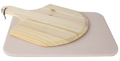 1 of 3:Home Basics Ceramic Pizza Stone with Wood Paddle, White 