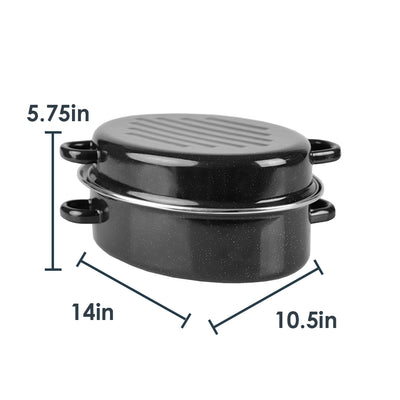 4 of 6:Plat à rôtir ovale profond en acier au carbone émaillé antiadhésif Home Basics avec couvercle, noir, 30,5 cm 
