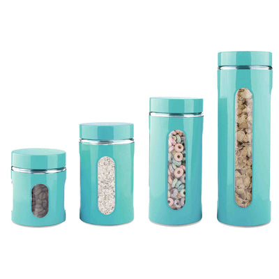 1 of 3:Home Basics 4 Piece Essence Collection Stainless Steel Canister Set, Turquoise 