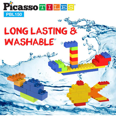 8 of 8:PicassoTiles 150 Piece Large Construction Brick Building Blocks STEM Bricks Toy Set, Multicolor 