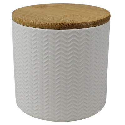 3 of 4:Home Basics Wave Ceramic Canister With Bamboo Lid, White, Small, 5x5 Inches 