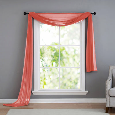 1 of 1:Infinity Decorative Sheer Voile Window Scarf, Coral, 54x216 Inches 