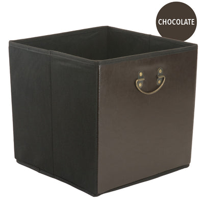 1 of 1:Simplify Cubo de almacenamiento plegable de piel sintética retro, chocolate, 12.8x12.8x12.8 pulgadas 
