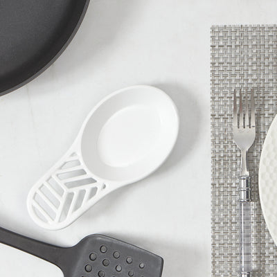 5 of 5:Home Basics Cast Iron Lines Design Spoon Rest, White, 7.5x3.5x1.3 Inches 