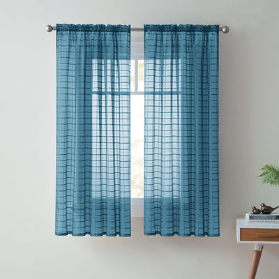 1 of 1:Lisa Plaid Sheer Rod Pocket Panel, verde azulado, 55 x 63 pulgadas 