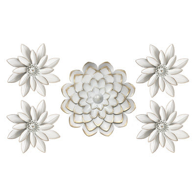 1 of 2:Premius Mixed 5 Piece Metal Floral Wall Decor Set, White, 35x21 Inches 