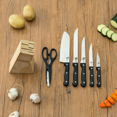 2 of 4:Home Basics 7 Piece Knife Set with Block, Black 