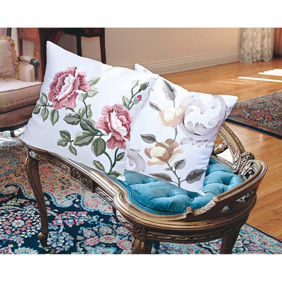 2 of 2:Royal Embroidered Floral Design Decorative Cushion Cover, Peach, 17x17 Inches 