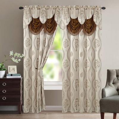 1 of 1:Rideau de fenêtre en jacquard à motif feuilles d'arbre Aurora avec cantonnière intégrée, beige, 54 x 84 pouces 