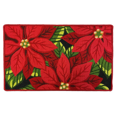 1 of 1:Poinsettia Flowers Skid-Resistant Kitchen Mat, Red-Green, 18x30 Inches 