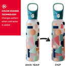 2 of 6:Pyrex Botella de agua de vidrio que cambia de color con revestimiento de silicona, movimiento abstracto, 17.5 onzas 