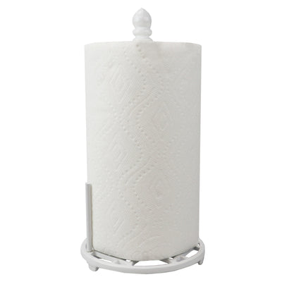 6 of 9:Home Basics Iris Collection Cast Iron Paper Towel Holder, White 