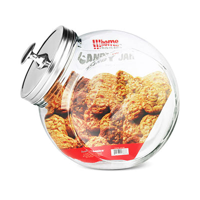 1 of 3:Grand bocal rond en verre pour bonbons Home Basics avec couvercle en acier inoxydable, transparent, 1 gallon 