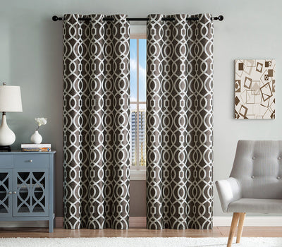 1 of 1:Montana 2-Pack Woven Jacquard Grommet Window Panels, Chocolate, 76x84 Inches 