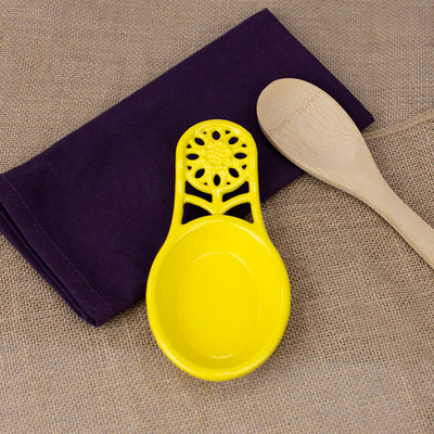 5 of 5:Home Basics Sunflower Collection Soporte para cuchara de hierro fundido, amarillo, 7.5 x 3.5 x 1.3 pulgadas 