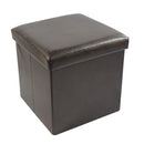 1 of 1:Collapsible Storage Ottoman, Brown Faux Leather, 15x15x15 Inches 