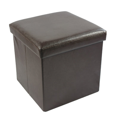1 of 1:Collapsible Storage Ottoman, Brown Faux Leather, 15x15x15 Inches 