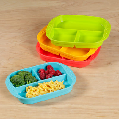 3 of 3:KinderVille Silicone Divided Plates For Kids And Toddlers, Red, 9x6.5 Inches 