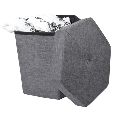 6 of 6:Collapsible Hexagon Storage Ottoman, Grey Linen, 15x15x15 Inches 