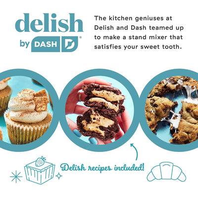4 of 6:Delish by DASH Batidora de pie compacta, 3.5 cuartos de galón con batidores y ganchos para masa incluidos, rojo 
