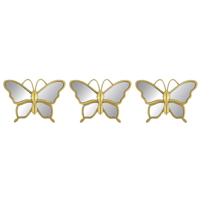 1 of 1:Ensemble de 3 miroirs papillon décoratifs muraux Premius, dorés, 25,4 cm, 76,2 cm au total 