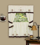 2 of 2:Cuppa Joe Brown Embellished Cottage Kitchen Curtain Set - 58x36 & 58x36 