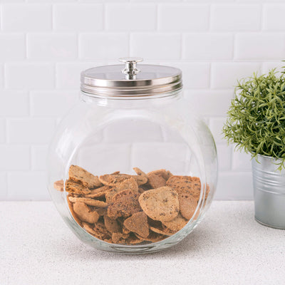 2 of 3:Grand bocal rond en verre pour bonbons Home Basics avec couvercle en acier inoxydable, transparent, 1 gallon 