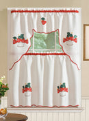 1 of 1:Imperial Strawberry Embroidered Kitchen Curtain Set, Red, Tier 30x36, Valance 60x36 Inches 