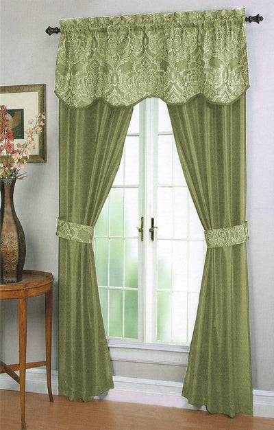 1 of 1:Ensemble de 5 panneaux de fenêtre uniques avec cantonnière et embrasses en jacquard, vert, 54 x 84 