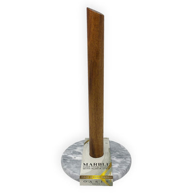 1 of 1:PREMIUS Paper Towel Holder With Light Gray Marble and Acacia Stem 