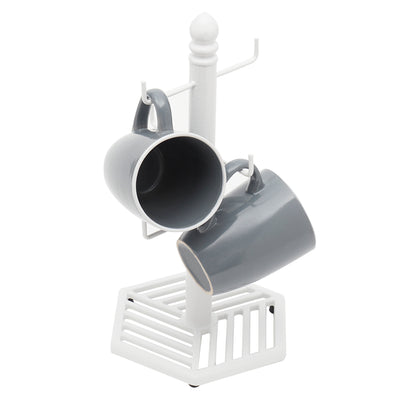 1 of 3:Home Basics Cast Iron Lines Design Mug Tree, White, 6.75x6.75x14 Inches 