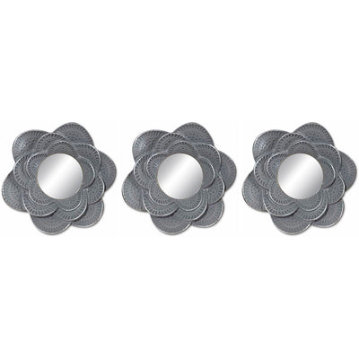 1 of 1:PREMIUS 3-Piece Flower Decorative Mirror Set, Silver, 26x9 Inches Overall 