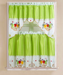 1 of 1:Vintage Fruit Embroidered Kitchen Curtain Set, Lime Green, Tier 30x36, Valance 60x36 Inches 