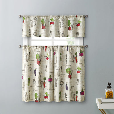 1 of 3:Kitchen Garden 3-Piece Kitchen Curtain Set, Taupe, Tiers 28x36, Valance 56x14 Inches 