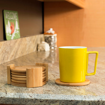 4 of 5:Ensemble de 6 sous-verres en bambou Home Basics avec support, naturel, 4,5 pouces 
