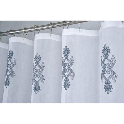 3 of 3:Zena Sheer Damask Embroidered Shower Curtain, Teal, 70x72 Inches 