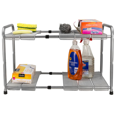 3 of 5:Home Basics 2-Tier Adjustable Cabinet Organizer, 25.5x11.5x15 Inches 