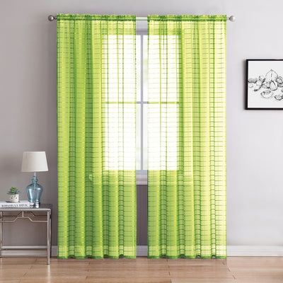 1 of 5:Panneau transparent à passe-tringle Lisa Plaid, vert citron, 55 x 90 pouces 