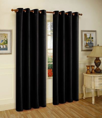 1 of 1:Melanie Faux Silk Grommets Window Panel, Black, 55x84 Inches 