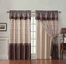 1 of 5:Violette Embroidered Rod Pocket Window Panel With Valance and Backing, Gold-Chocolate, 55x90 Inches 