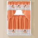 1 of 1:Amy 3-Piece Pineapple Embroidered Kitchen Curtain Set With Swag Valance, Orange, 60x36 Inches 