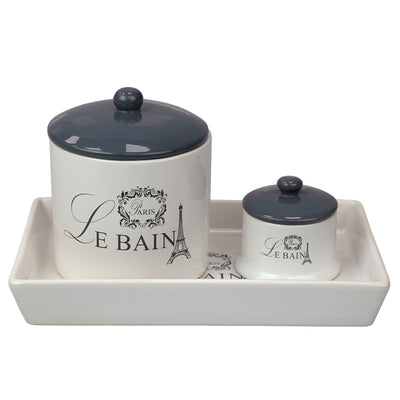 1 of 4:Home Basics Le Bain Paris Juego de recipientes de cerámica de 2 piezas con bandeja de tocador de cerámica a juego, color blanco 