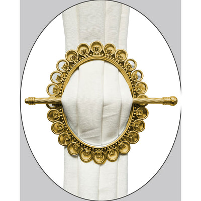 1 of 1:Premius Oval With Diamond Decorative One Pair Curtain Tie Back, Gold, 7x6 Inches 