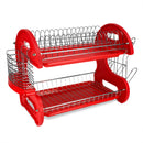 2 of 5:Home Basics 2-Tier Plastic Dish Drainer, Red, 22x11x13.5 Inches 